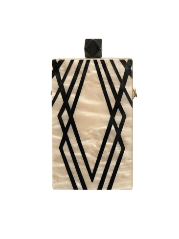 A.KOM // RECTANGULAR GEOMETRIC DESIGN ACRYLIC CLUTCH BAG, BEIGE