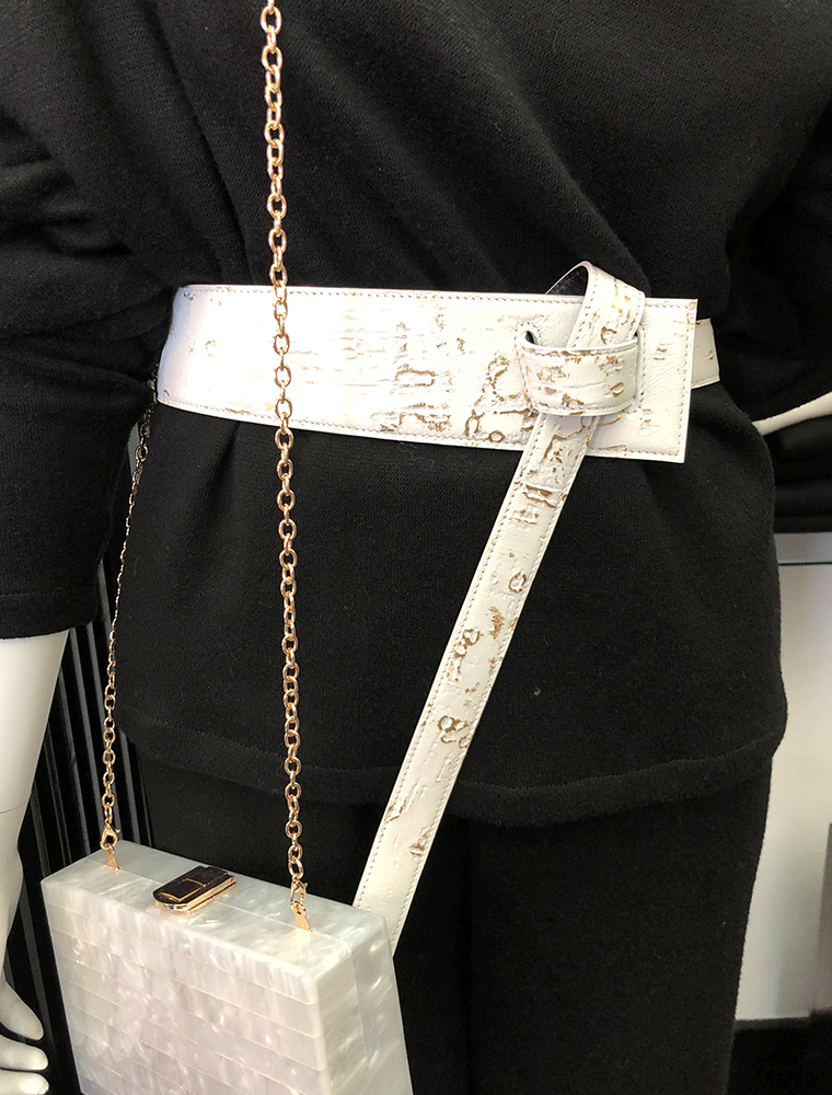 PEcado // LEATHER KNOTTED BELT EMBOSSED, WHITE/GOLD - Image 2