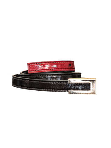 PEcado // SKINNY LEATHER BELT, RED/BLACK
