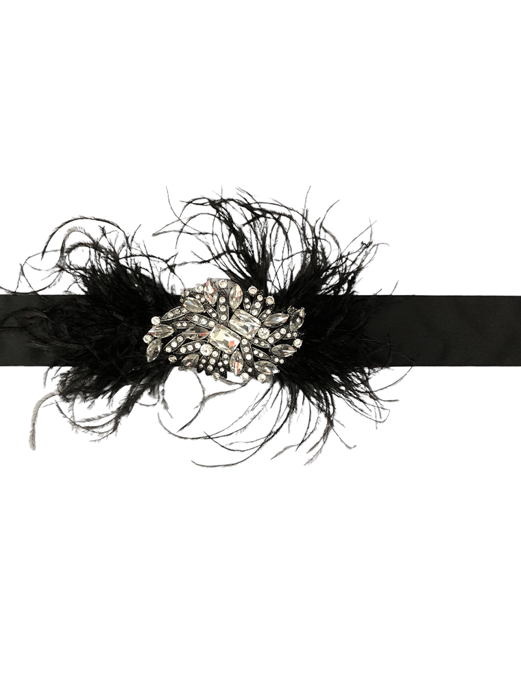PEcado // RHINESTONE ELASTIC WAIST BELT, BLACK