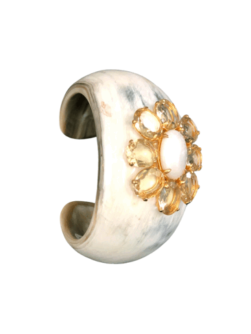 BOUNKIT // WHITE HORN DOME CUFF W/ LEMON QUARTZ & MOTHER OF PEARL
