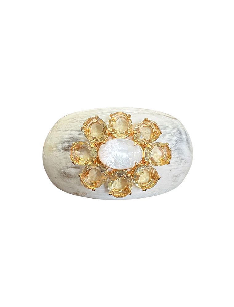 BOUNKIT // WHITE HORN DOME CUFF W/ LEMON QUARTZ & MOTHER OF PEARL - Image 2