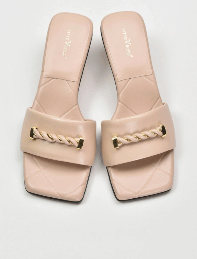 VITTO ROSSI // CLASSIC OPEN TOE HEEL SANDALS, BEIGE - Image 4