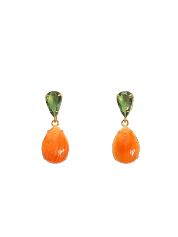 BOUNKIT // PEAR GREEN QUARTZ W/ SPINY OYSTER EARRINGS