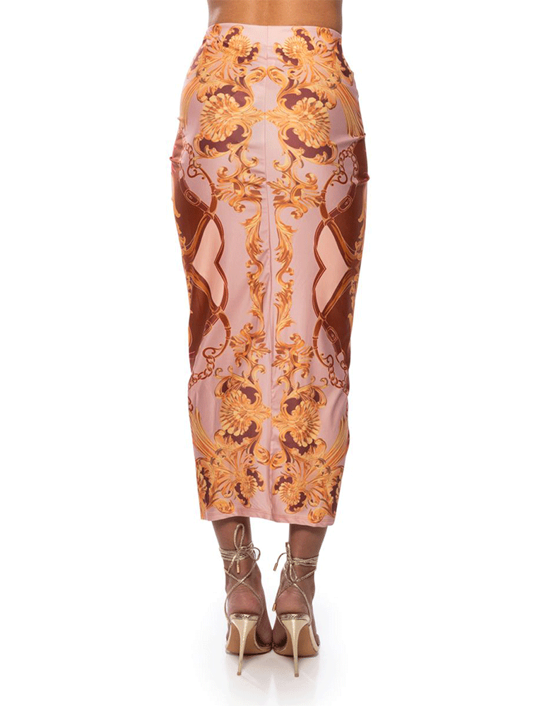 A.KOM // FRONT SLIT MIDI SKIRT, MULTICOLOR MOCHA - Image 3