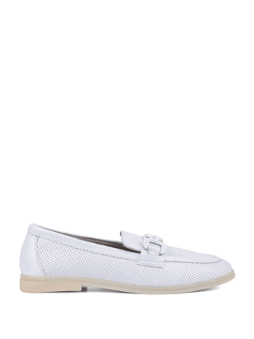 ATTIZZARE // CHAIN DETAIL ALMOND TOE LOAFERS, WHITE