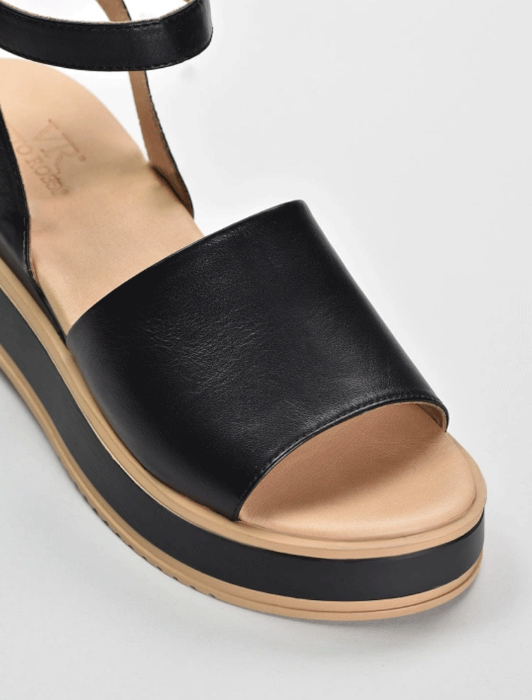 VITTO ROSSI // ANKLE STRAP PLATFORM SANDAL, BLACK/TAN - Image 4