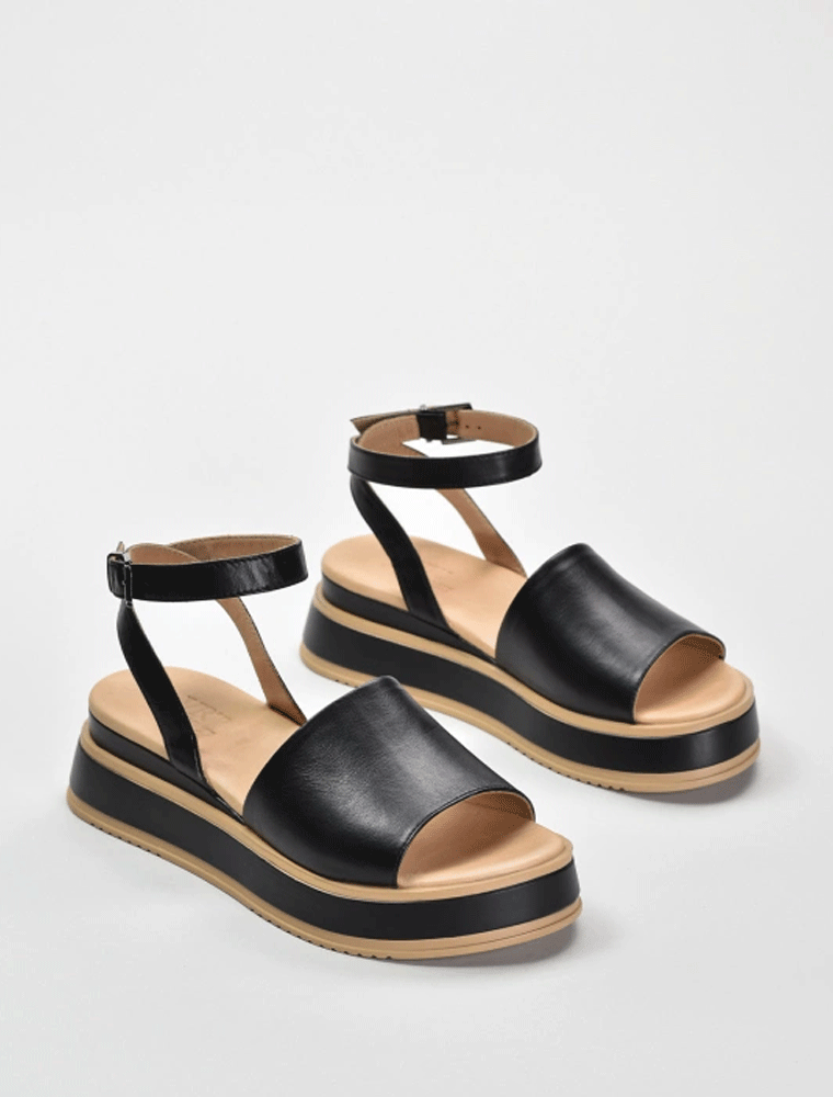 VITTO ROSSI // ANKLE STRAP PLATFORM SANDAL, BLACK/TAN - Image 2