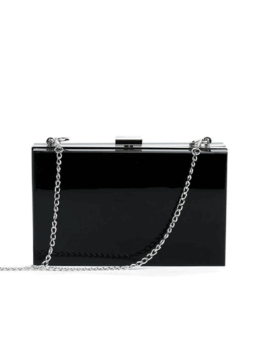 A.KOM // RECTANGULAR ACRYLIC CLUTCH BAG W/ METAL FRAME, BLACK