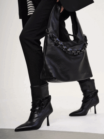 VITTO ROSSI // BLACK CHAIN DETAIL STILETTO HEEL ANKLE BOOTIES