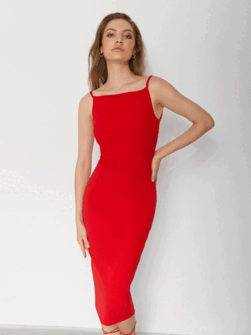 GEPUR // CLASSIC SPAGHETTI STRAP MIDI DRESS, RED