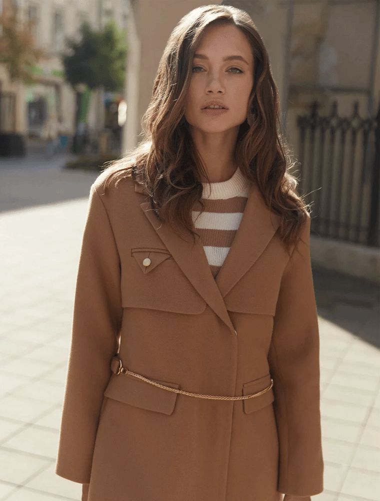 GEPUR // UTILITY STYLE JACKET W/ BELT, BEIGE - Image 4