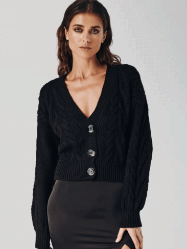 GEPUR // KABLE-KNIT CARDIGAN, BLACK