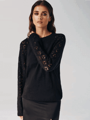GEPUR // KNIT LOOSE JUMPER W/ REGLAN CUT SLEEVES, BLACK