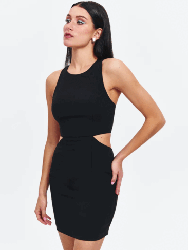 GEPUR // ROUND NECKLINE MINI DRESS W/ OPEN BACK, BLACK