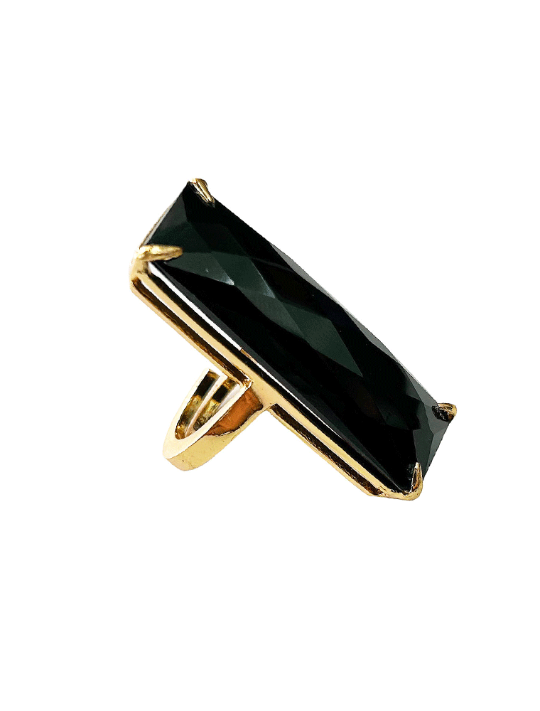 BOUNKIT // RECTANGULAR BLACK ONYX CHECKERS CUT RING, ADJUSTABLE