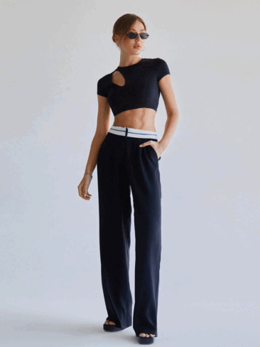 GEPUR // BLACK TROUSERS W/ TAPE AT THE WAIST