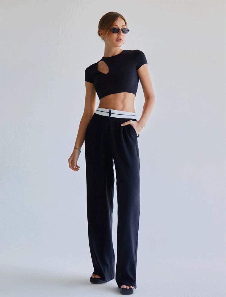 GEPUR // BLACK TROUSERS W/ TAPE AT THE WAIST