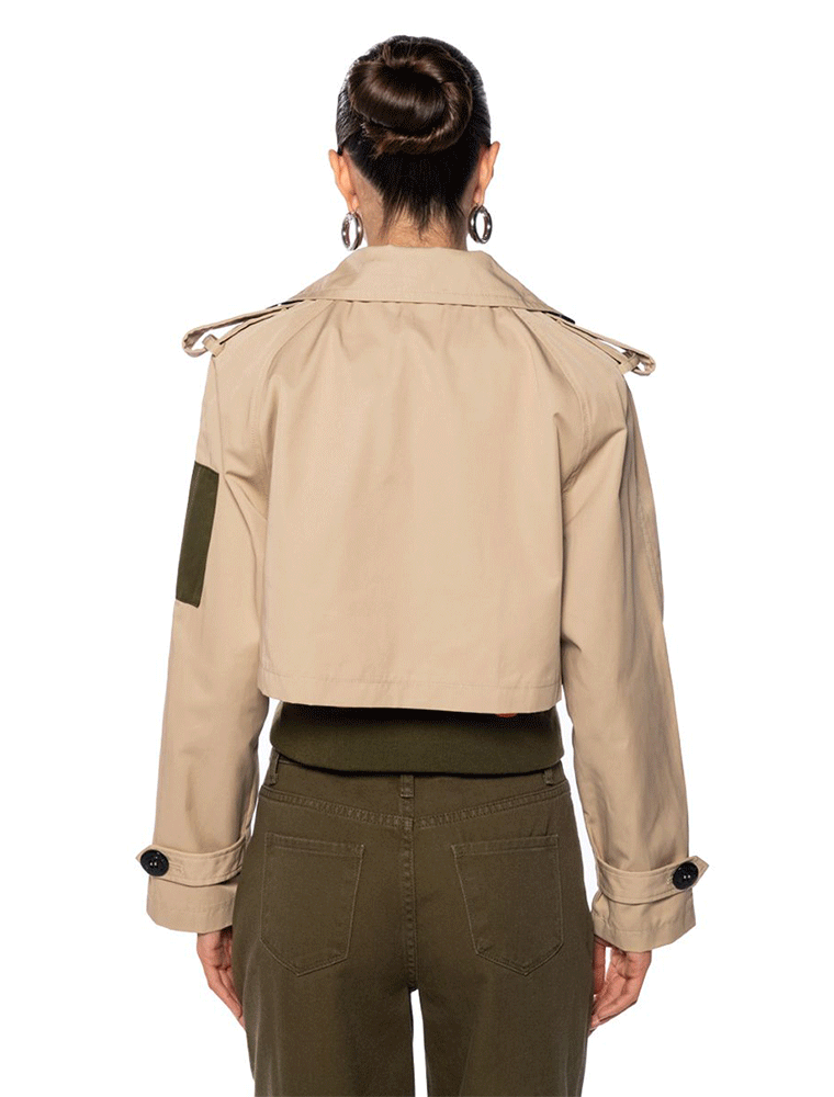 A.KOM // CROPPED TRENCH BOMBER, BEIGE/MULTI - Image 4