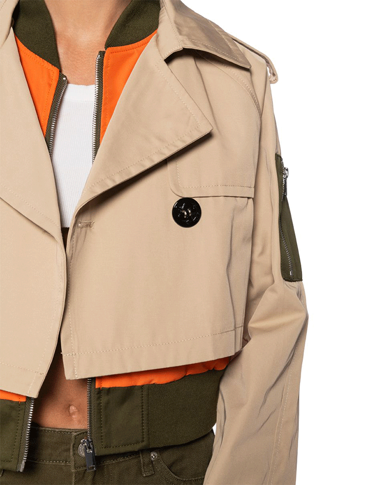 A.KOM // CROPPED TRENCH BOMBER, BEIGE/MULTI - Image 5