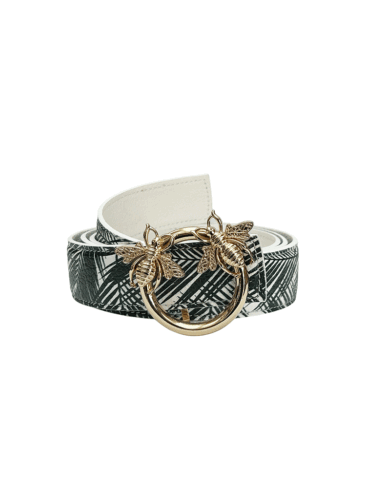 PEcado // BEE LEATHER BELT, WHITE W/ FERN PRINT