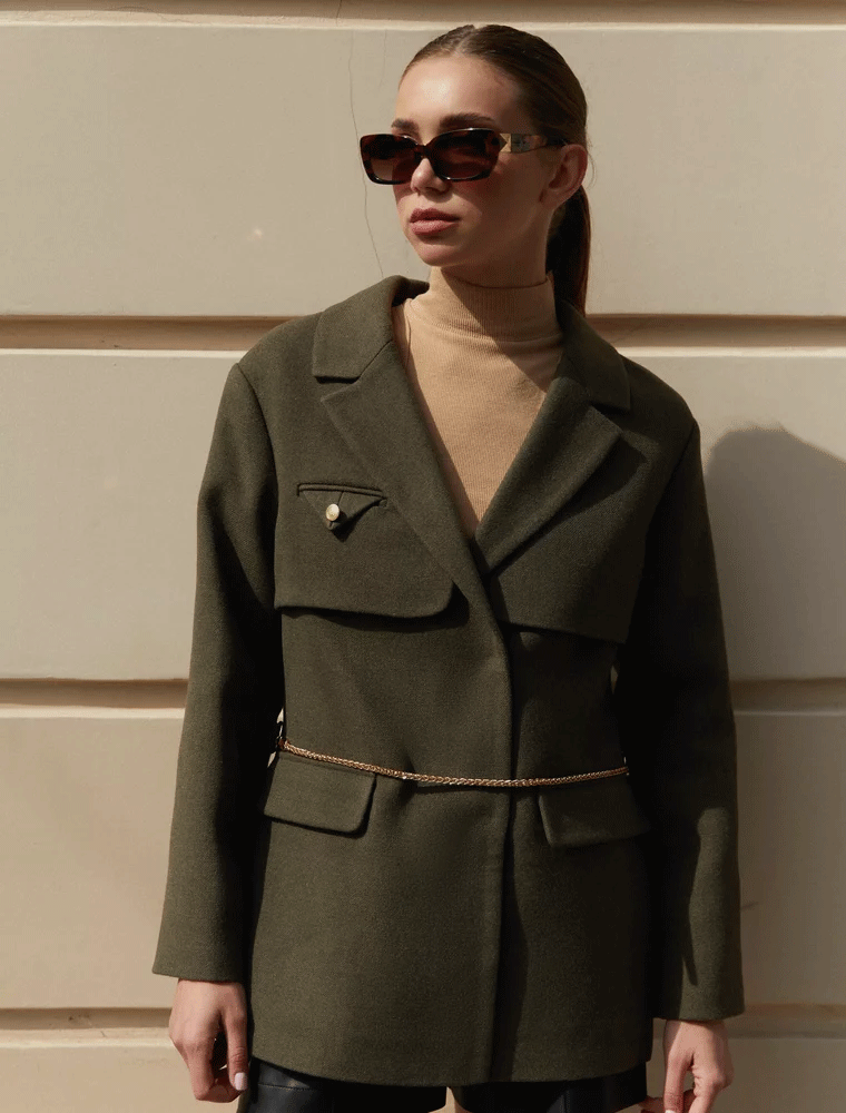 GEPUR // UTILITY STYLE JACKET W/ BELT, ARMY GREEN - Image 3