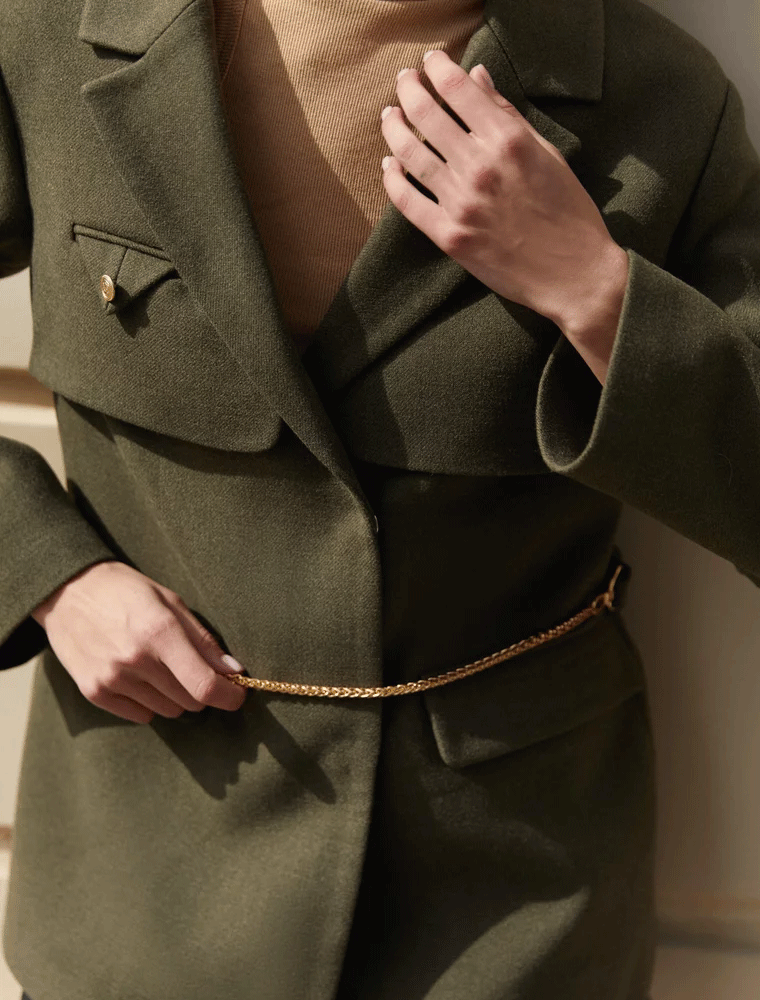GEPUR // UTILITY STYLE JACKET W/ BELT, ARMY GREEN - Image 2