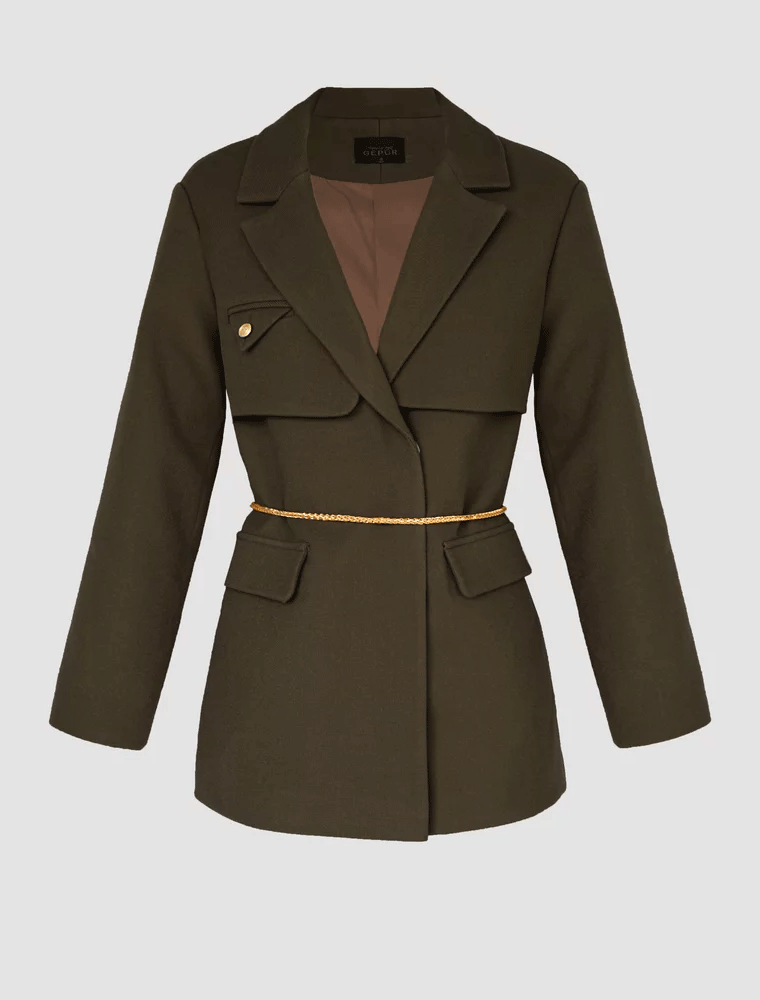 GEPUR // UTILITY STYLE JACKET W/ BELT, ARMY GREEN - Image 5
