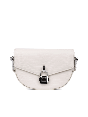 MIRATON // METAL LOCK FLAP SHOULDER BAG EMBOSSED LIZARD, CREAM