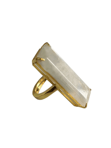 BOUNKIT // RECTANGULAR RAINBOW MOONSTONE RING, ADJUSTABLE
