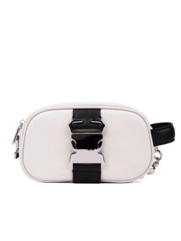 MIRATON // OVAL SHOULDER BAG W/ METAL BUCKLE DECOR, CREAM