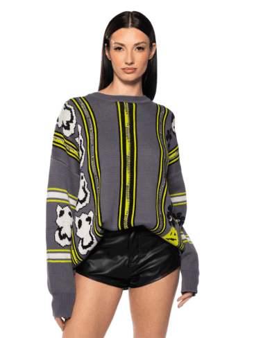 A.KOM // OVERSIZED SMILES SWEATER, GREY/MULTI