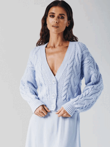 GEPUR // KABLE-KNIT CARDIGAN, LIGHT BLUE