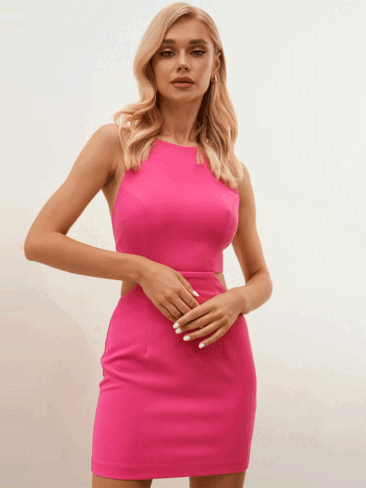 GEPUR // ROUND NECKLINE MINI DRESS W/ OPEN BACK, PINK