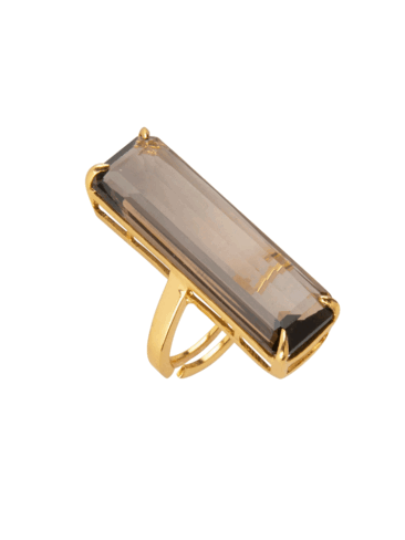 BOUNKIT // RECTANGULAR SMOKY QUARTZ RING, ADJUSTABLE